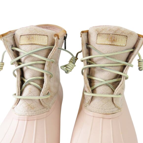 Sperry Saltwater Canvas Rainboots Rose Oats Pink Duck Boots Size 8 - Picture 3 of 11